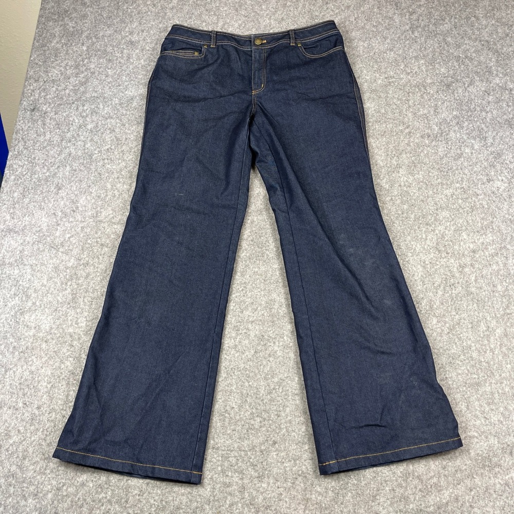 Lafayette 148 New York Womens Size 12 Dark Indigo Wide Leg Flare Denim Jeans